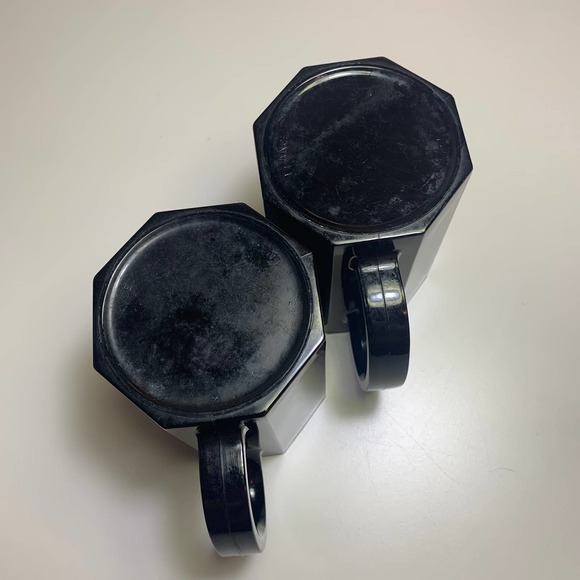 4 pc Set MCM Deco Arcoroc France Black Glass Octagon Mugs Bowls Arcopal Octime - Picture 5 of 14